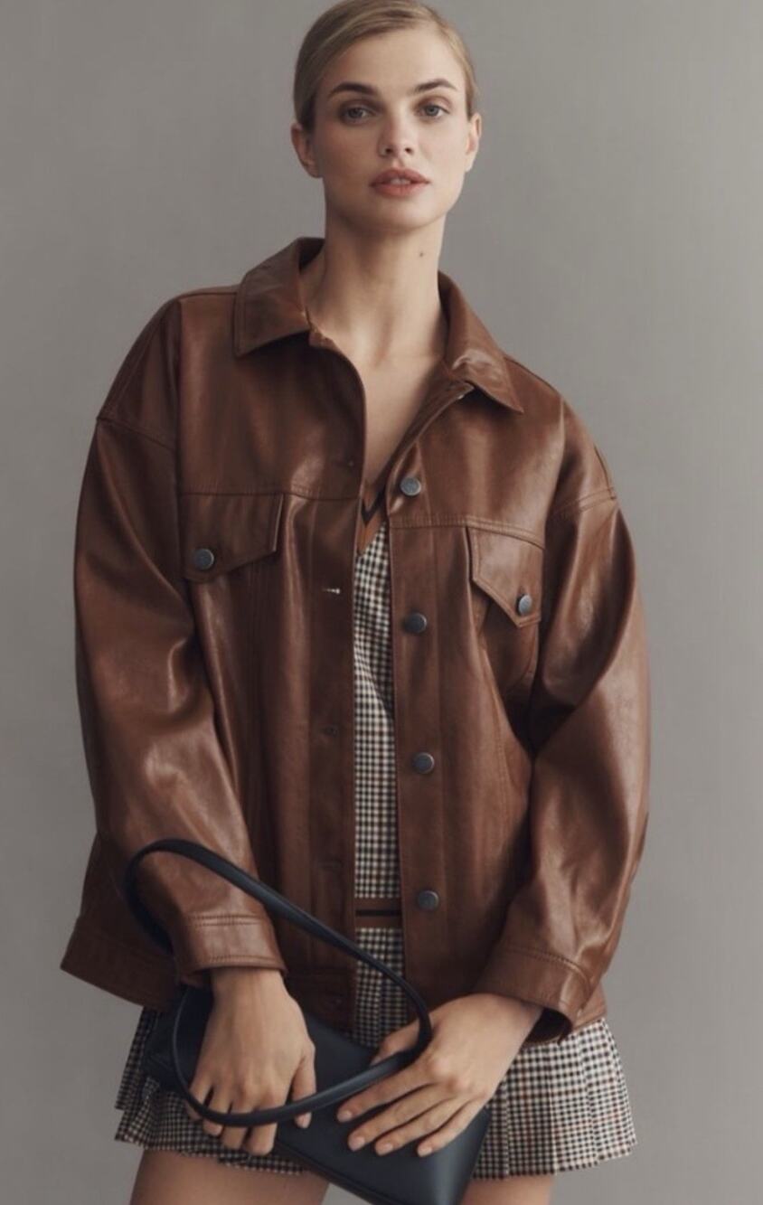 Anthropologie Pilcro The Weston Faux Leather Boyfriend Jacket Sz M Oversized